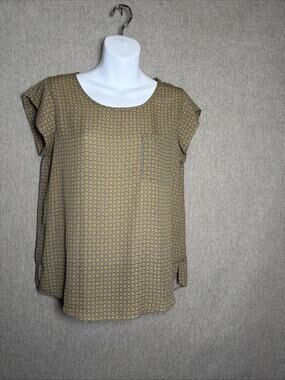 Carolina Belle Montreal Blouse Women Small Blue & Tan Popover Tunic Shirt